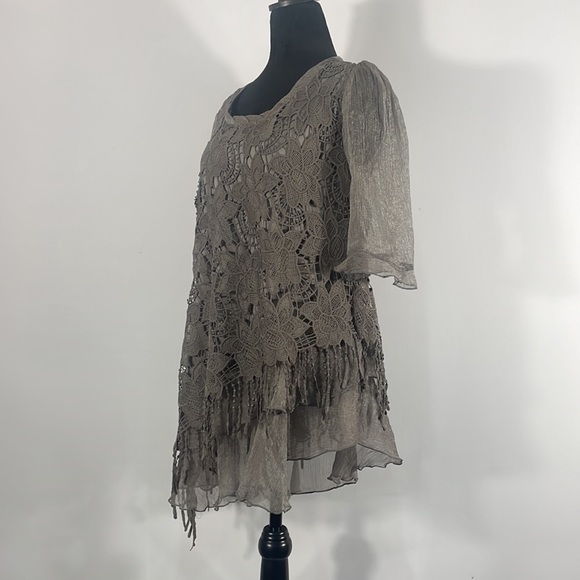 Pretty Angel Baby Doll Dress, Tunic, Lace, Floral,sheer,Fringe,Gray,Small - Picture 2 of 12